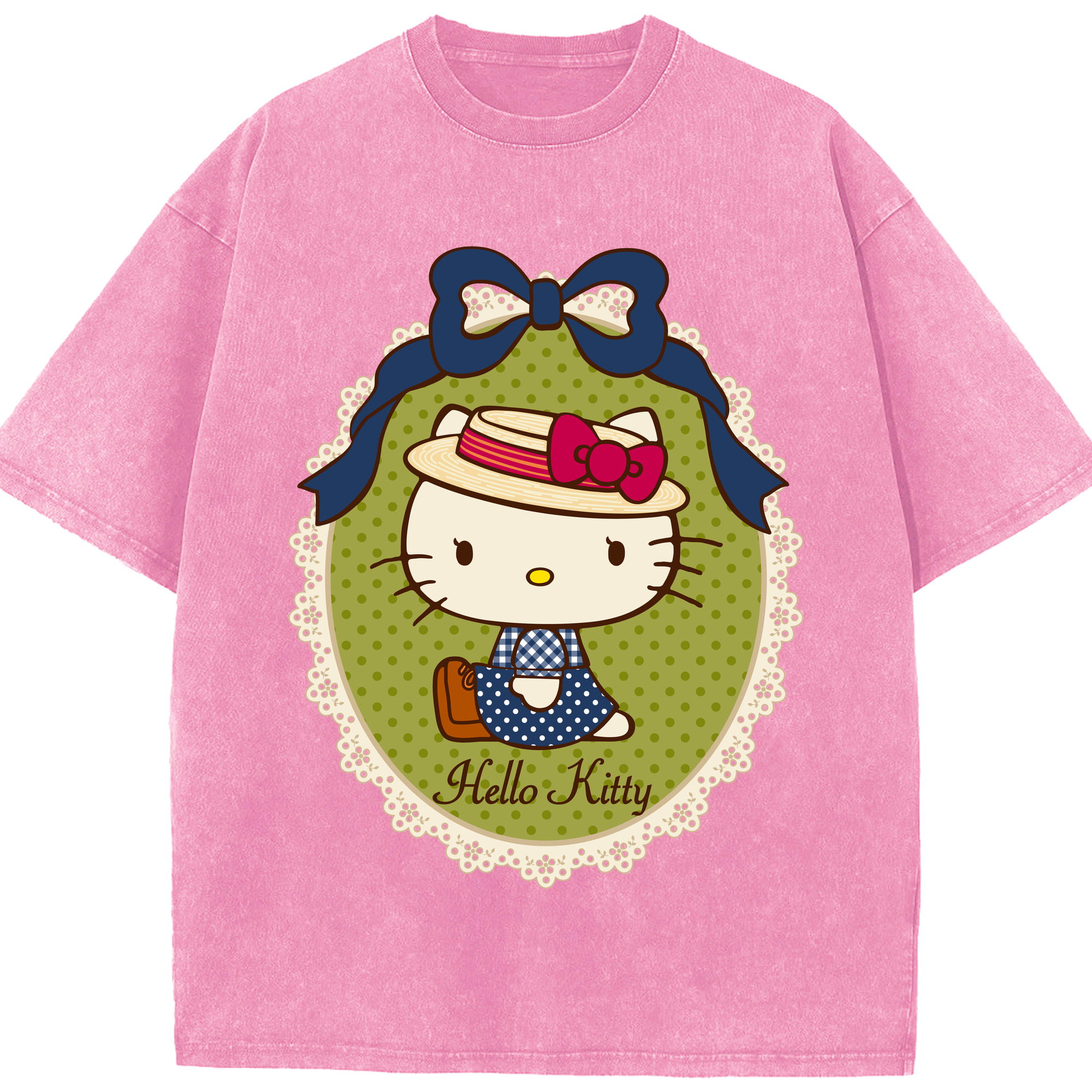 （画像用） Hello Kitty ハローキティ 綿100% ヴィンテージ風 半袖Tシャツ（フロントプリント）
